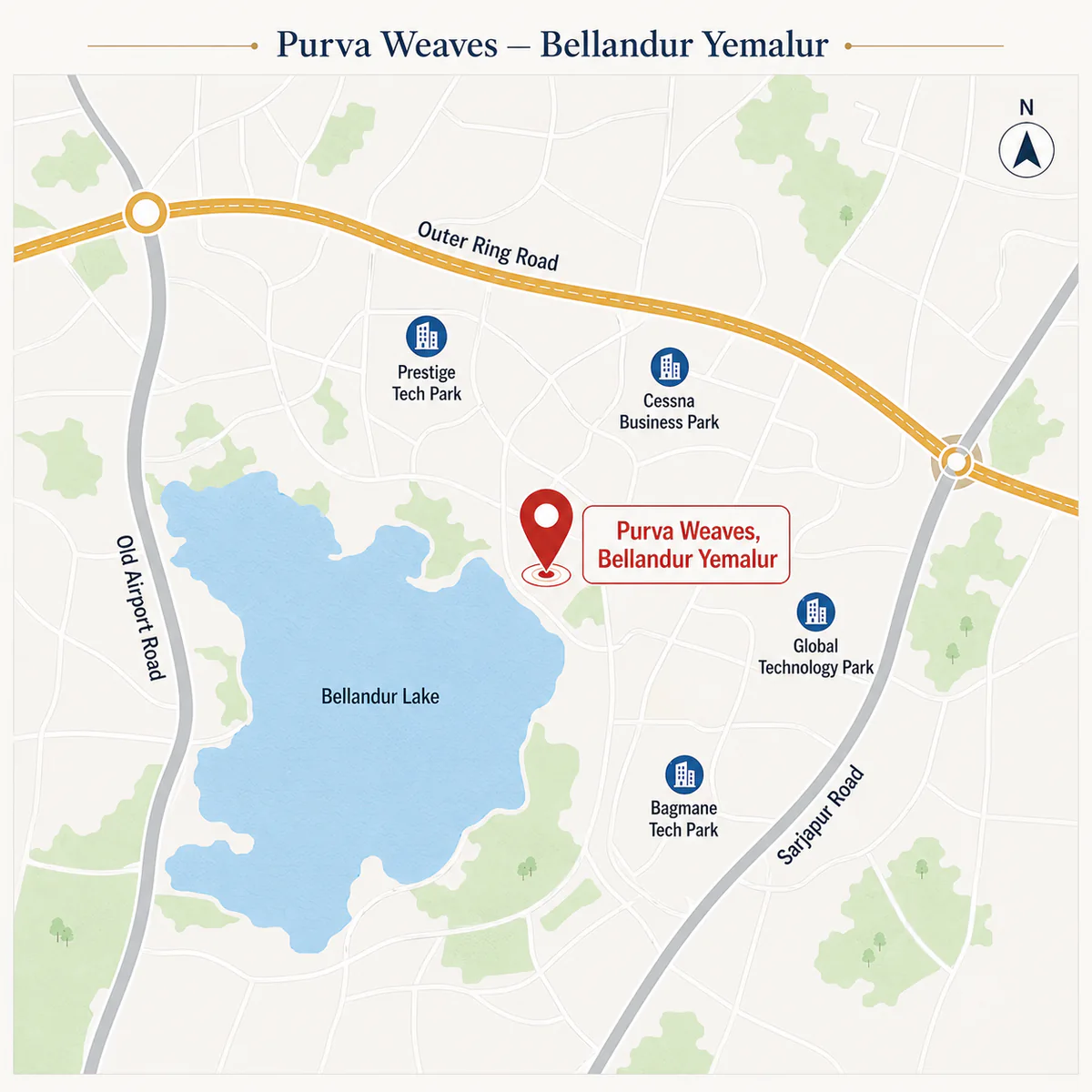 Purva Weaves location map at Bellandur Yemalur, Bengaluru